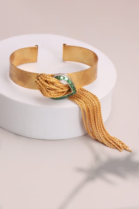 Trupti Mohta Cascade Bracelet With Green Crystals 