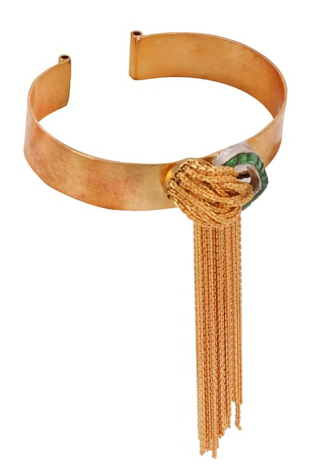 Buy_Trupti Mohta_Gold Plated Chains Cascade Bracelet With Green Crystals _Online_at_Aza_Fashions
