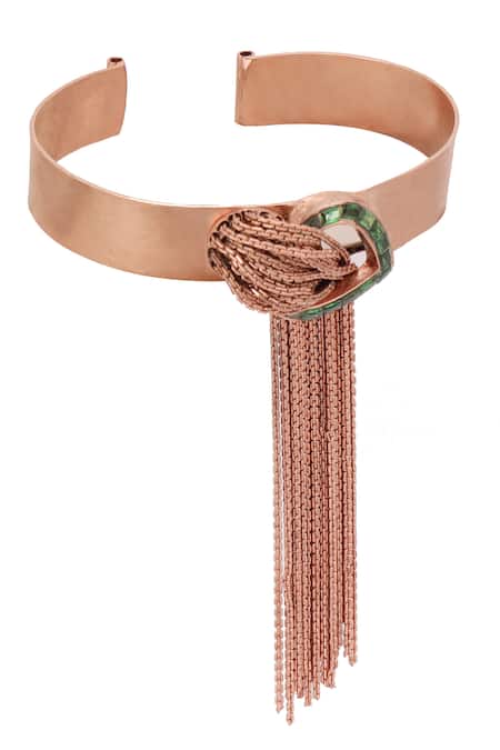 Trupti Mohta Cascading Rose Gold Bracelet With Green Crystals 