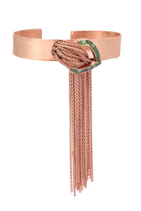 Trupti Mohta_Rose Gold Chains, Stones Cascading Bracelet With Green Crystals _Online_at_Aza_Fashions