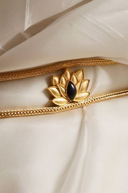 Shop_Trupti Mohta_Gold Plated Lotus Pattern Kamarbandh _Online_at_Aza_Fashions