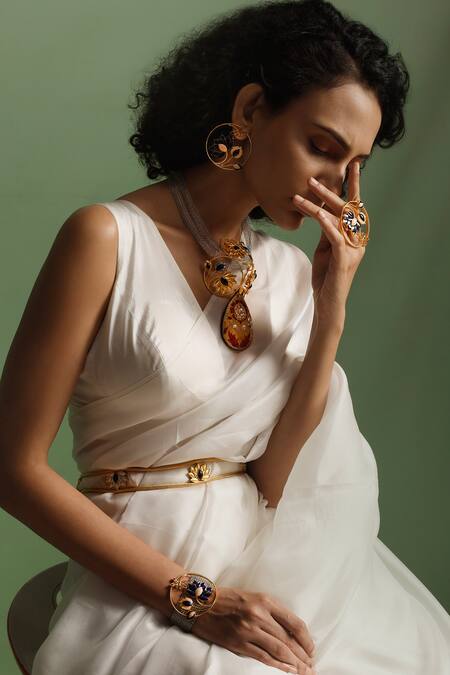 Trupti Mohta_Gold Plated Lotus Pattern Kamarbandh _at_Aza_Fashions