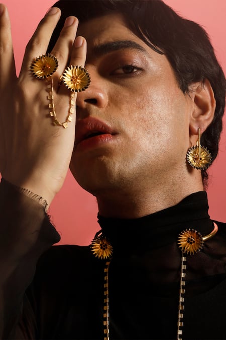 Shop_Trupti Mohta_Gold Plated Designer Ring _Online_at_Aza_Fashions