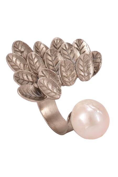 Trupti Mohta_Silver Plated Baroque Ring With Pearl _Online_at_Aza_Fashions