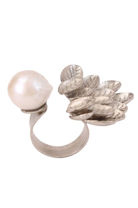 Shop_Trupti Mohta_Silver Plated Baroque Ring With Pearl _Online_at_Aza_Fashions
