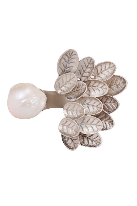 Trupti Mohta_Silver Plated Baroque Ring With Pearl _at_Aza_Fashions