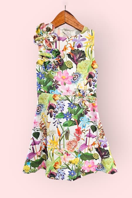 LA Dee DA_Multi Color Cotton Fabric Flowers Botanical Bloom Dress _Online_at_Aza_Fashions