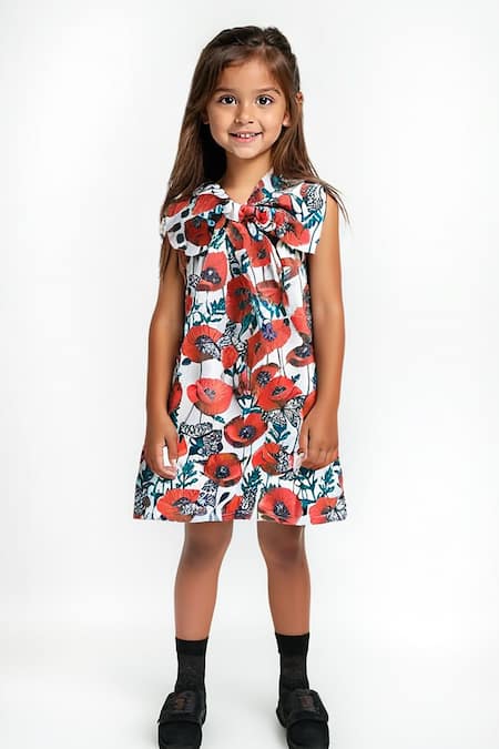 LA DEE DA Poppy Bloom Bow Floral Cotton Dress 