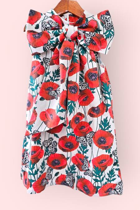 LA Dee DA_Multi Color Cotton Poppy Bloom Bow Floral Dress _Online_at_Aza_Fashions
