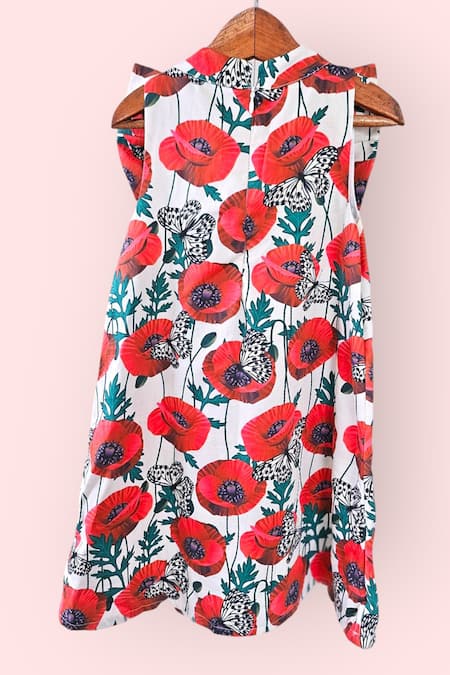 LA Dee DA Poppy Bloom Bow Floral Cotton Dress 