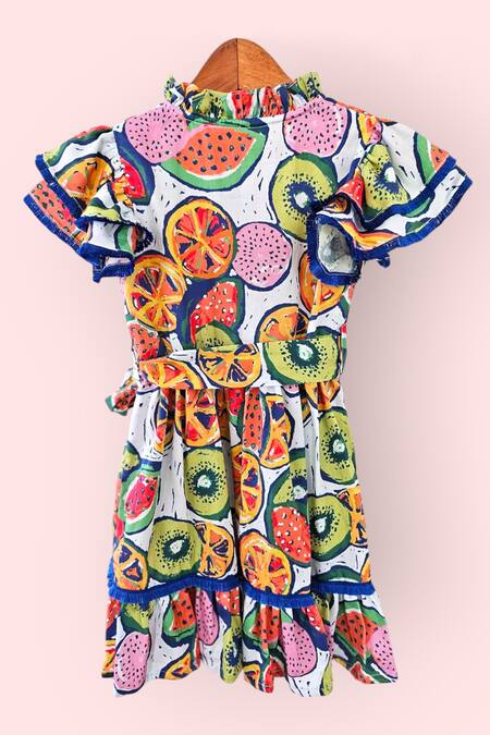 LA Dee DA_Multi Color Cotton Citrus Splash Ruffle Dress _Online_at_Aza_Fashions