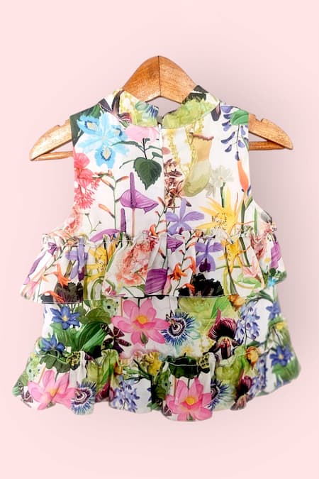 LA Dee DA Tropical Tiered Ruffle Floral Top 