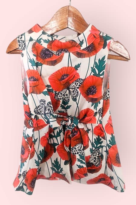 LA Dee DA_Multi Color Cotton Poppy Bloom Tie-up Floral Top _Online_at_Aza_Fashions