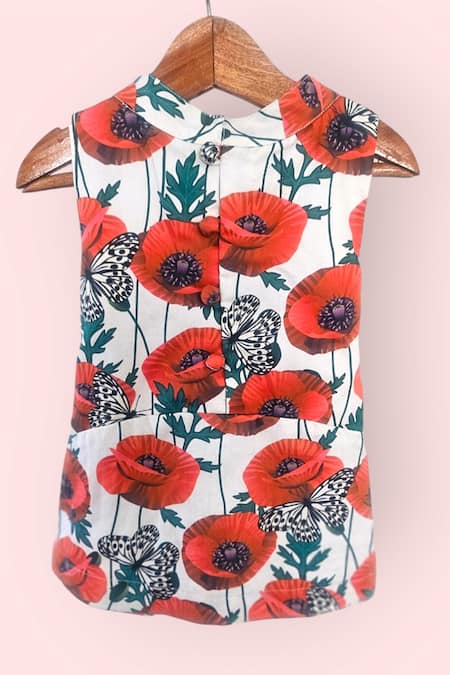 LA Dee DA Poppy Bloom Tie-up Floral Cotton Top 