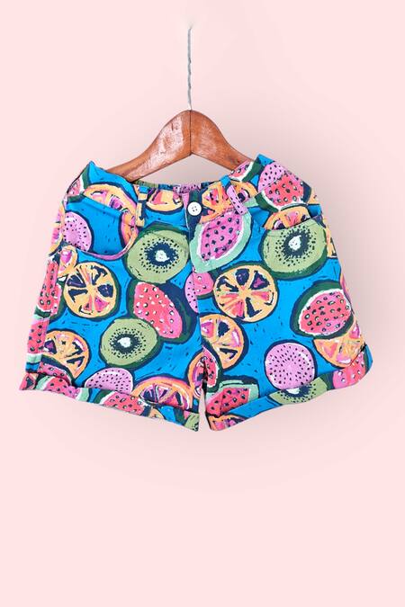 LA Dee DA_Multi Color Cotton Citrus Splash Kids Shirt And Shorts Set _Online_at_Aza_Fashions