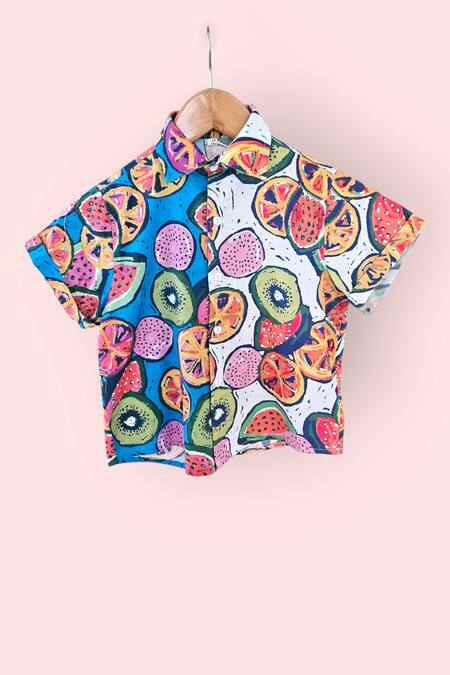 Buy_LA Dee DA_Multi Color Cotton Citrus Splash Kids Shirt And Shorts Set _Online_at_Aza_Fashions