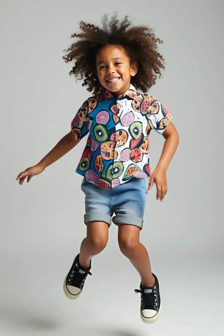 LA DEE DA Citrus Splash Dual Tone Boys Cotton Shirt 
