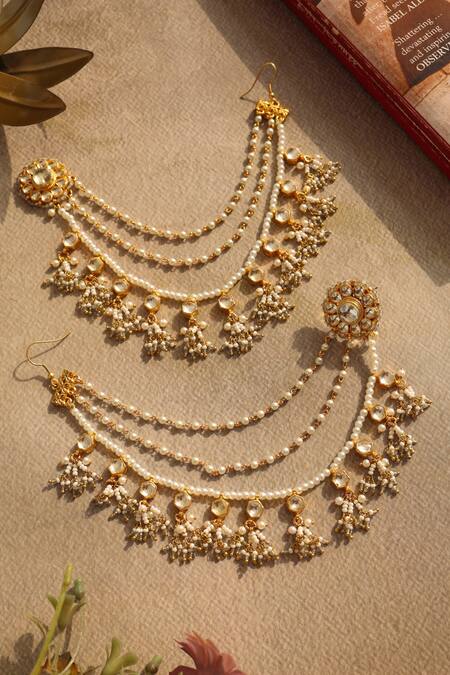 Do Taara Gray Pearls Kundan Onyx Designer Earrings Online at Aza Fashions Do Taara_Gray Pearls Kundan Onyx Designer Earrings _Online_at_Aza_Fashions