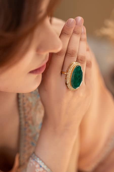 Do Taara_Green Diamonds Emerald Doublet Stone Ring _Online_at_Aza_Fashions