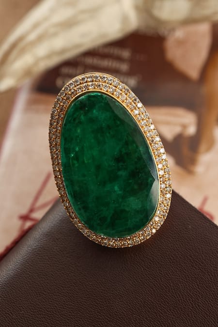 Shop_Do Taara_Green Diamonds Emerald Doublet Stone Ring _at_Aza_Fashions
