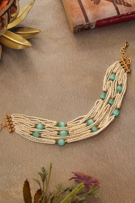 Shop Do Taara Mint Pearls Choker Necklace at Aza Fashions Shop_Do Taara_Mint Pearls Choker Necklace _at_Aza_Fashions