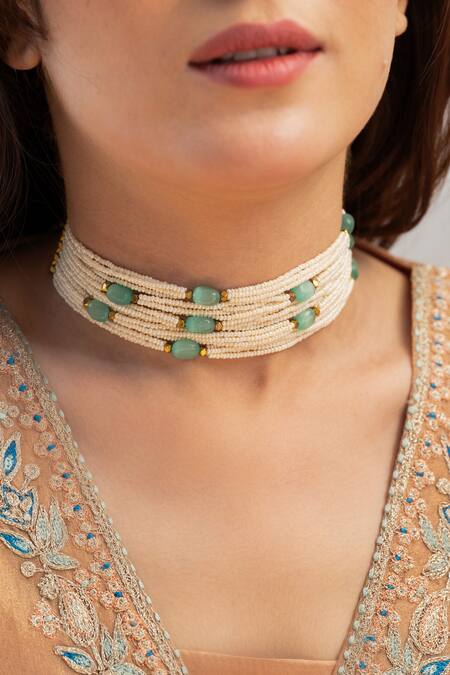 Buy Do Taara Mint Pearls Choker Necklace Online at Aza Fashions Buy_Do Taara_Mint Pearls Choker Necklace _Online_at_Aza_Fashions