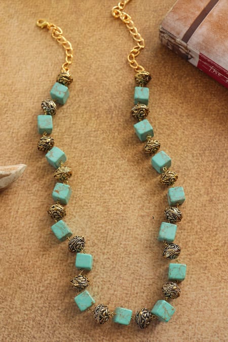Shop Do Taara Turquoise Beaded Necklace at Aza Fashions Shop_Do Taara_Turquoise Beaded Necklace _at_Aza_Fashions