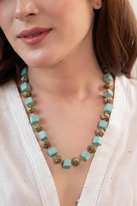 Do Taara Turquoise Beaded Necklace Online at Aza Fashions Do Taara_Turquoise Beaded Necklace _Online_at_Aza_Fashions