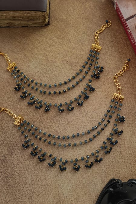 Do Taara Layered Blue & Gold Anklet Set