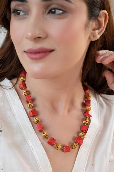Buy Do Taara Orange Red And Beaded Necklace Online at Aza Fashions Buy_Do Taara_Orange Red And Beaded Necklace _Online_at_Aza_Fashions