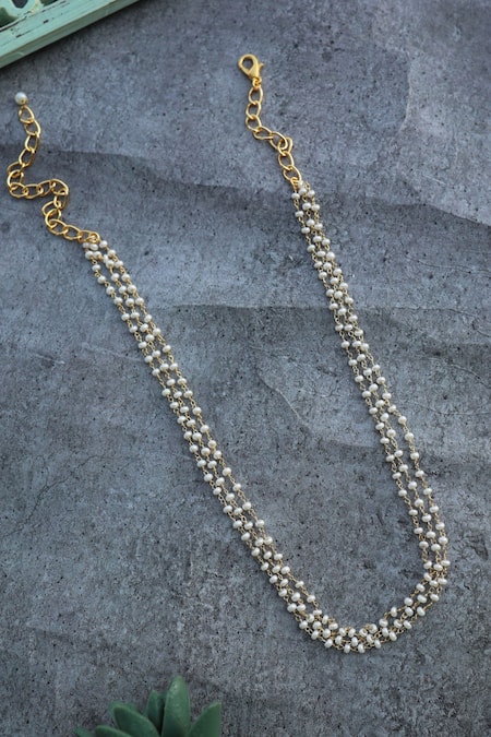 Shop Do Taara Gold Plated Layered Pearl Necklace at Aza Fashions Shop_Do Taara_Gold Plated Layered Pearl Necklace _at_Aza_Fashions