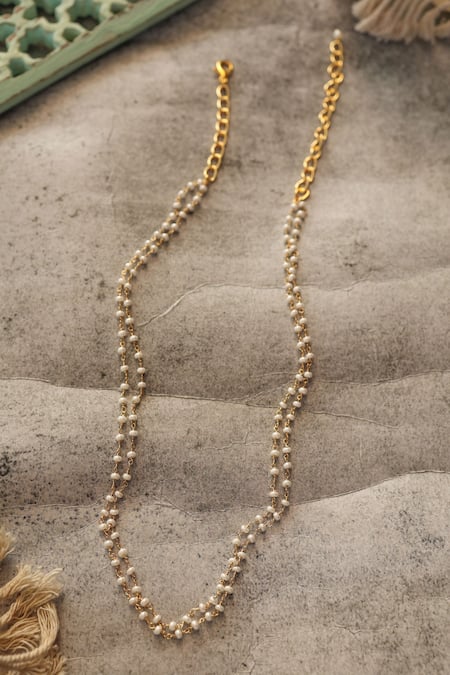 Shop Do Taara Gold Plated Pearl Contemporary Necklace at Aza Fashions Shop_Do Taara_Gold Plated Pearl Contemporary Necklace _at_Aza_Fashions