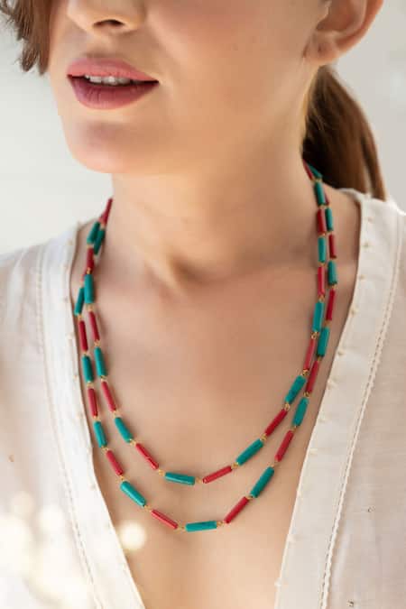 Do Taara Red Layered Necklace With Turquoise And 