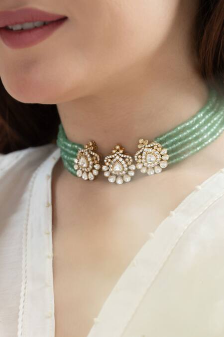Do Taara Mint Polki Choker Necklace Online at Aza Fashions Do Taara_Mint Polki Choker Necklace _Online_at_Aza_Fashions