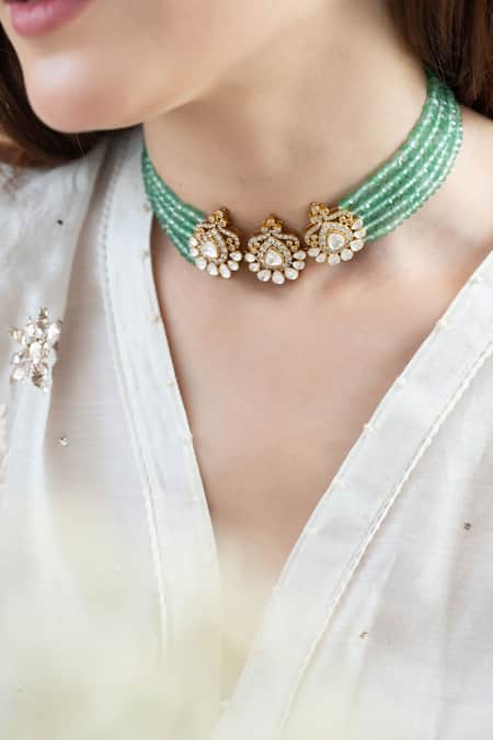 Buy Do Taara Mint Polki Choker Necklace Online at Aza Fashions Buy_Do Taara_Mint Polki Choker Necklace _Online_at_Aza_Fashions