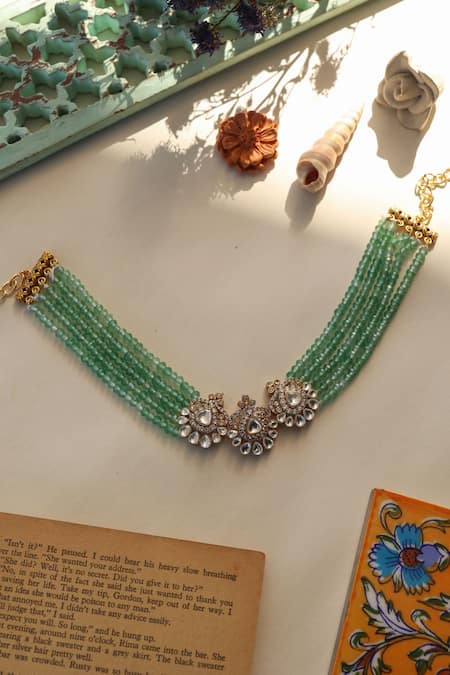 Shop Do Taara Mint Polki Choker Necklace at Aza Fashions Shop_Do Taara_Mint Polki Choker Necklace _at_Aza_Fashions