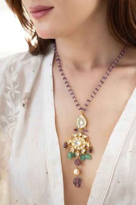Do Taara Purple Kundan Pendant Necklace Online at Aza Fashions Do Taara_Purple Kundan Pendant Necklace _Online_at_Aza_Fashions