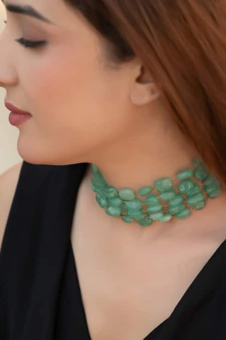 Do Taara_Mint Layered Fluorite Choker Necklace _Online_at_Aza_Fashions