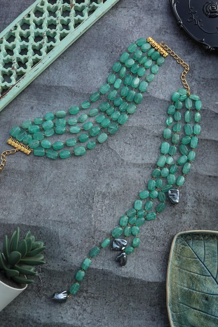 Shop_Do Taara_Mint Layered Fluorite Choker Necklace _at_Aza_Fashions