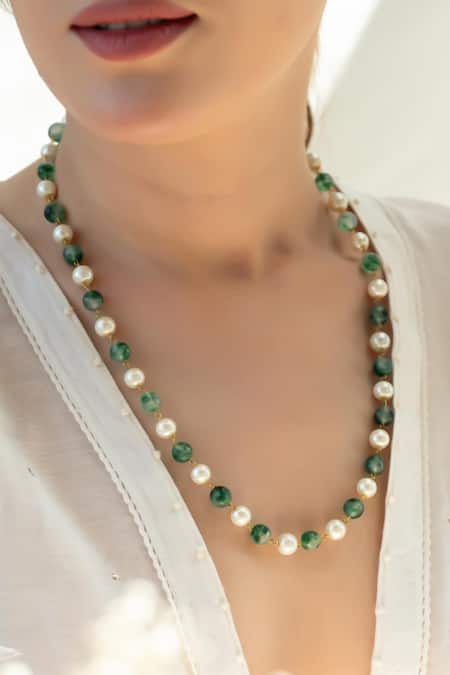 Do Taara Green Contemporary Pearls Necklace Online at Aza Fashions Do Taara_Green Contemporary Pearls Necklace _Online_at_Aza_Fashions
