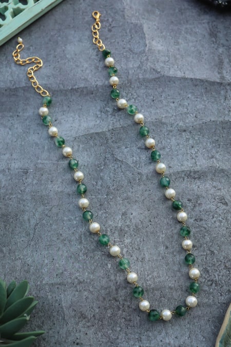 Shop Do Taara Green Contemporary Pearls Necklace at Aza Fashions Shop_Do Taara_Green Contemporary Pearls Necklace _at_Aza_Fashions