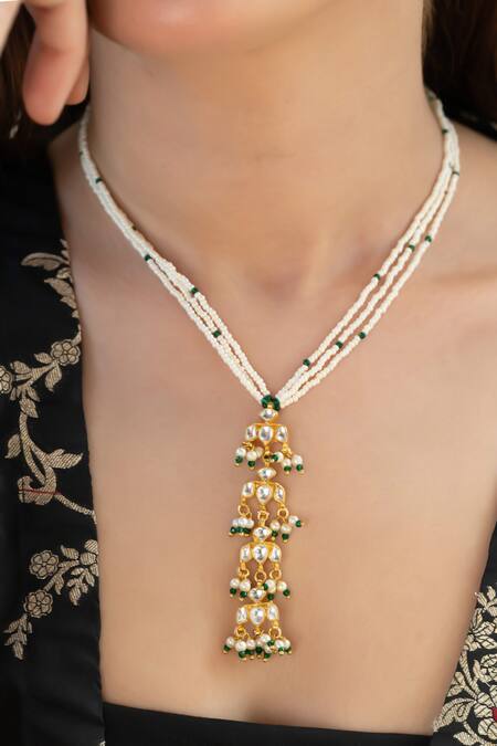 Do Taara Gold Plated Kundan And Pearl Long Necklace Online at Aza Fashions Do Taara_Gold Plated Kundan And Pearl Long Necklace _Online_at_Aza_Fashions