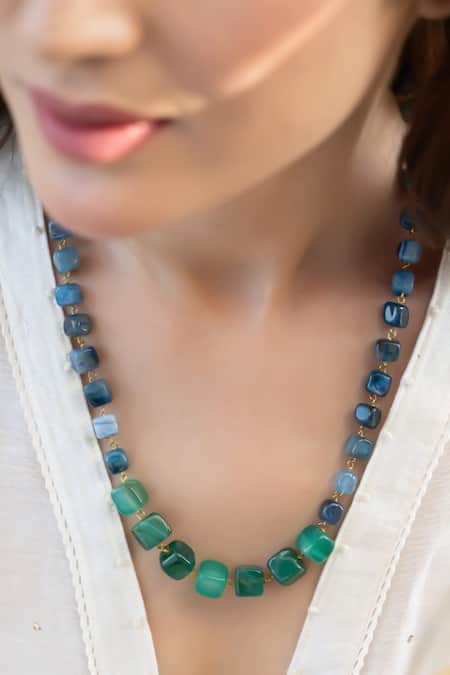 Do Taara_Blue And Green Contemporary Stone Necklace _Online_at_Aza_Fashions