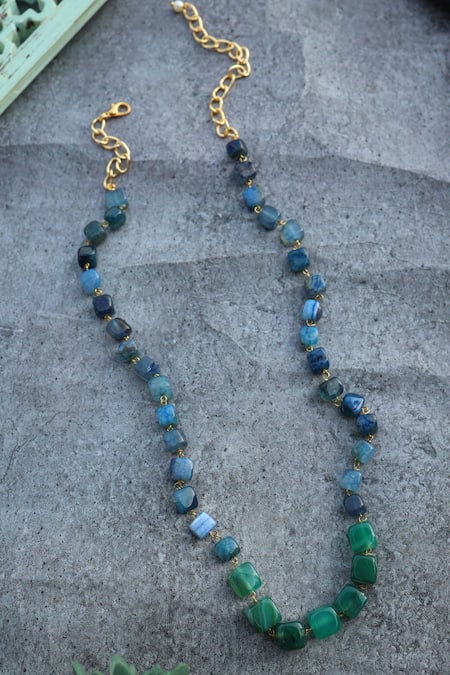 Shop_Do Taara_Blue And Green Contemporary Stone Necklace _at_Aza_Fashions