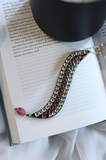 Shop_Do Taara_Red Kundan Pendant Necklace _Online_at_Aza_Fashions