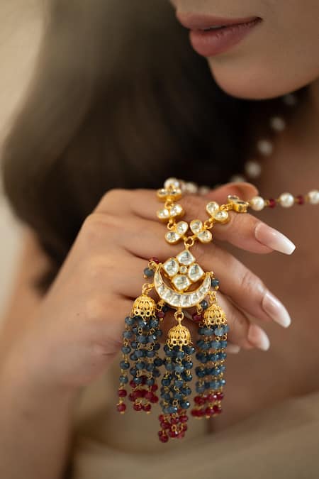 Do Taara_Blue Kundan Pendant Necklace _Online_at_Aza_Fashions