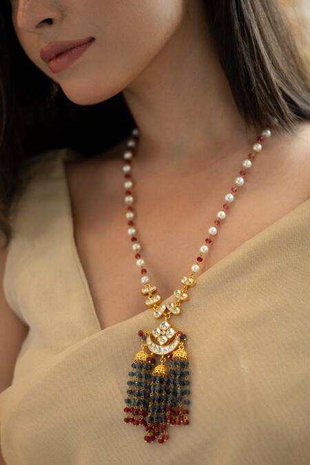 Shop_Do Taara_Blue Kundan Pendant Necklace _Online_at_Aza_Fashions