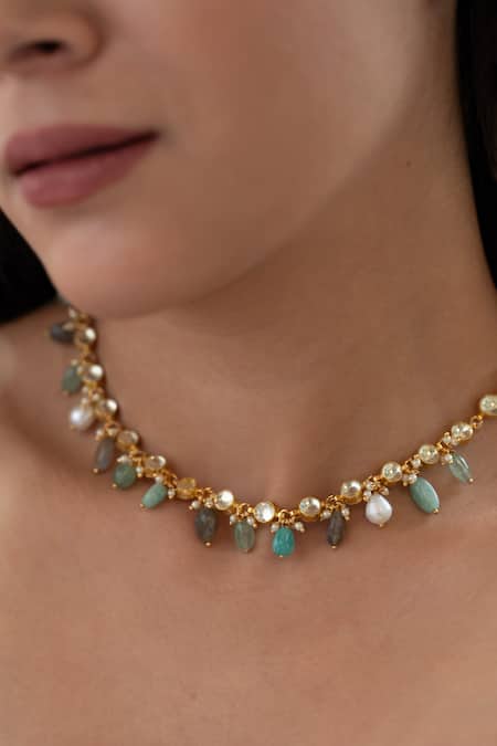 Do Taara_Multi Color Multicolored Kundan Choker Necklace _Online_at_Aza_Fashions