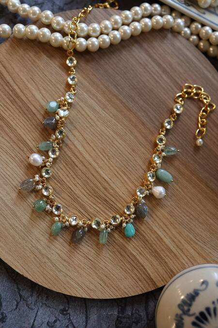 Buy_Do Taara_Multi Color Multicolored Kundan Choker Necklace _Online_at_Aza_Fashions