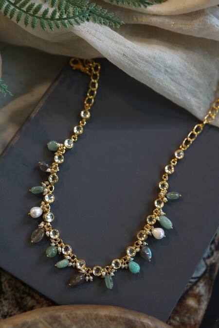 Shop_Do Taara_Multi Color Multicolored Kundan Choker Necklace _at_Aza_Fashions